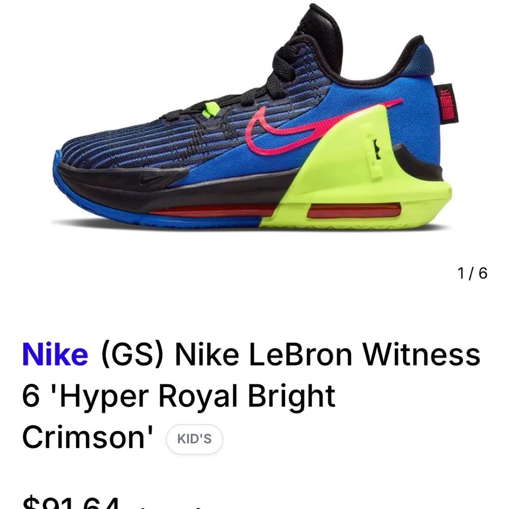 Nike Air LeBron Witness 6 - Hyper Royal Blue, Bright Crimson Youth 5.5 Sneakers